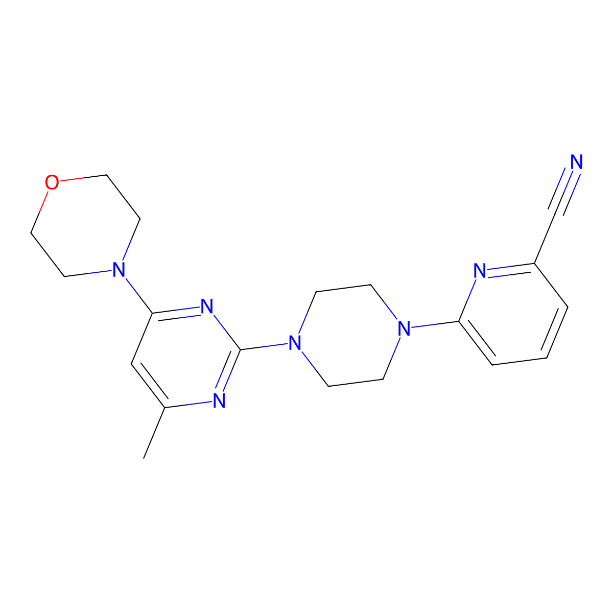 6-{4-[4-Methyl-6-(morpholin-4-yl)pyrimidin-2-yl]piperazin-1-yl}pyridine-2-carbonitrile molecular structure, CAS 2415552-46-2