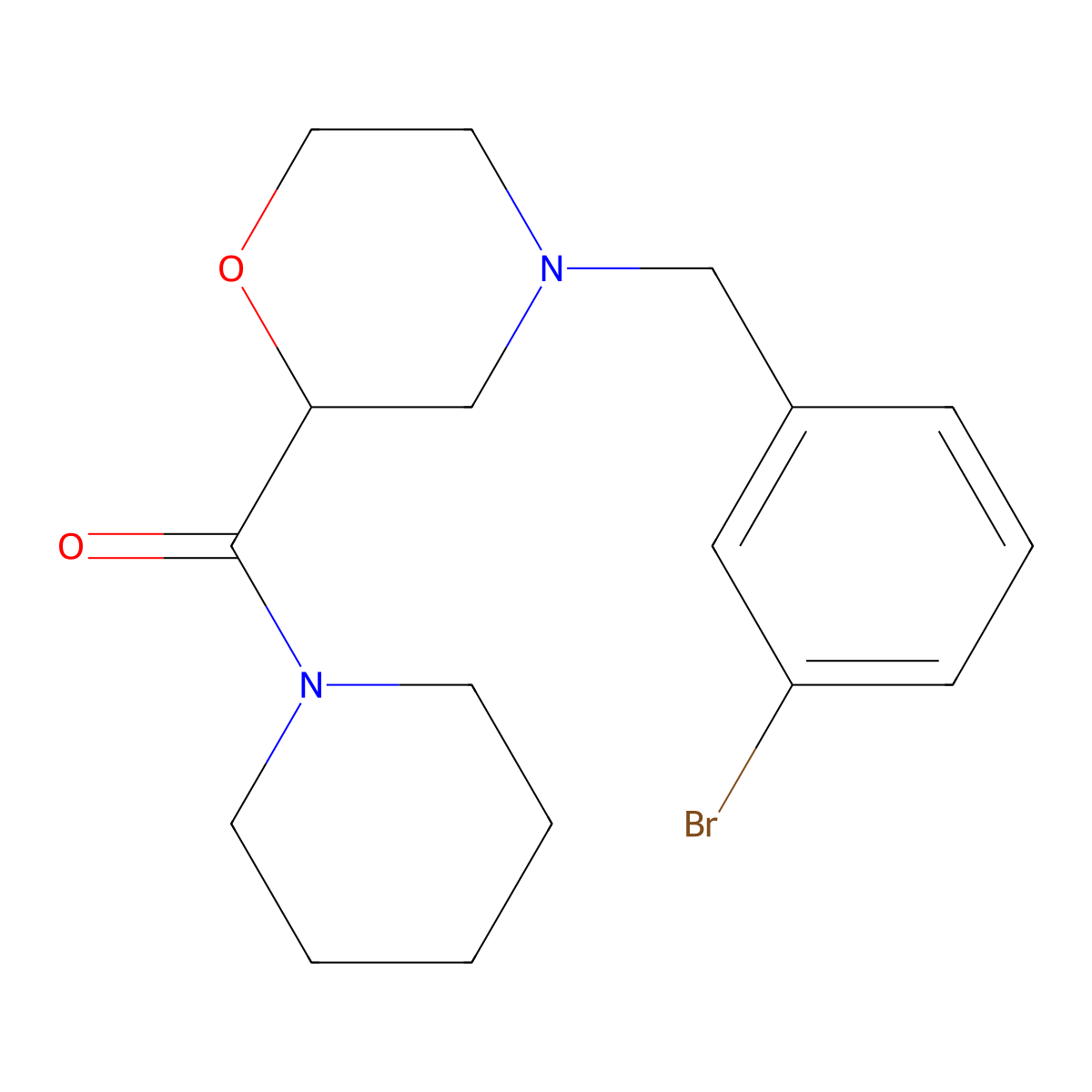 4-[(3-Bromophenyl)methyl]-2-(piperidine-1-carbonyl)morpholine molecular structure, CAS 2415552-47-3