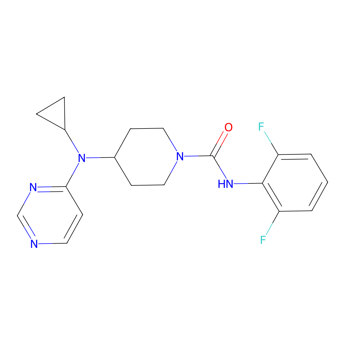 4-[Cyclopropyl(pyrimidin-4-yl)amino]-N-(2,6-difluorophenyl)piperidine-1-carboxamide molecular structure, CAS 2415552-50-8