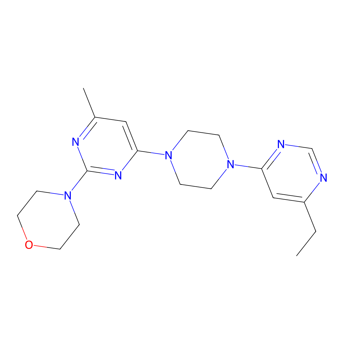 4-{4-[4-(6-Ethylpyrimidin-4-yl)piperazin-1-yl]-6-methylpyrimidin-2-yl}morpholine molecular structure, CAS 2415552-51-9