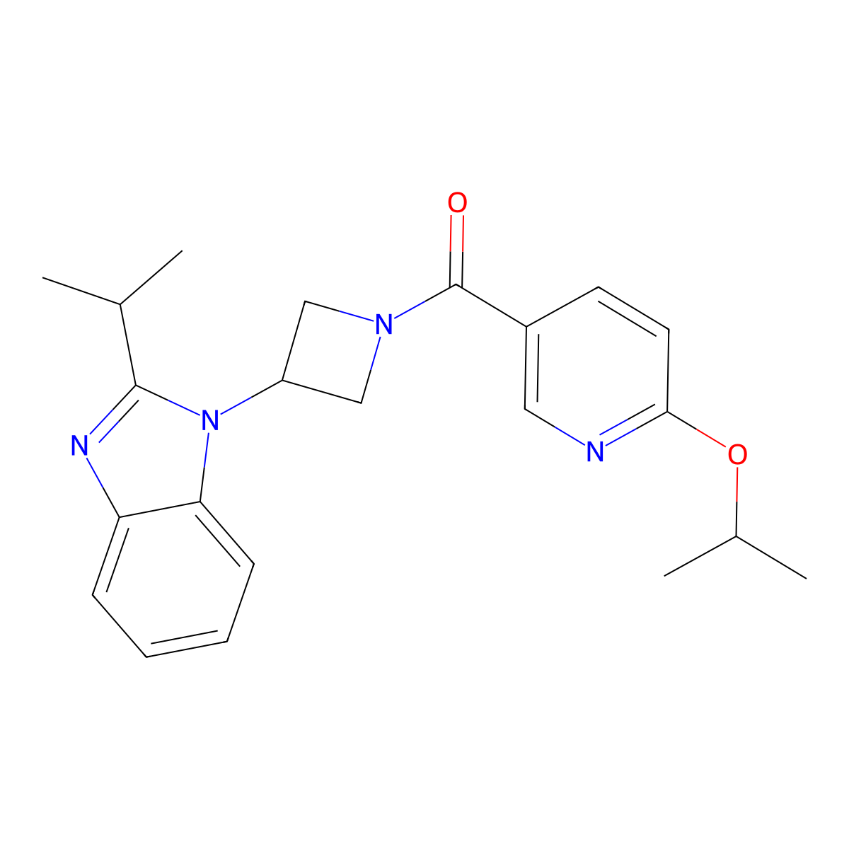 2-(propan-2-yl)-1-{1-[6-(propan-2-yloxy)pyridine-3-carbonyl]azetidin-3-yl}-1H-1,3-benzodiazole molecular structure, CAS 2415552-56-4