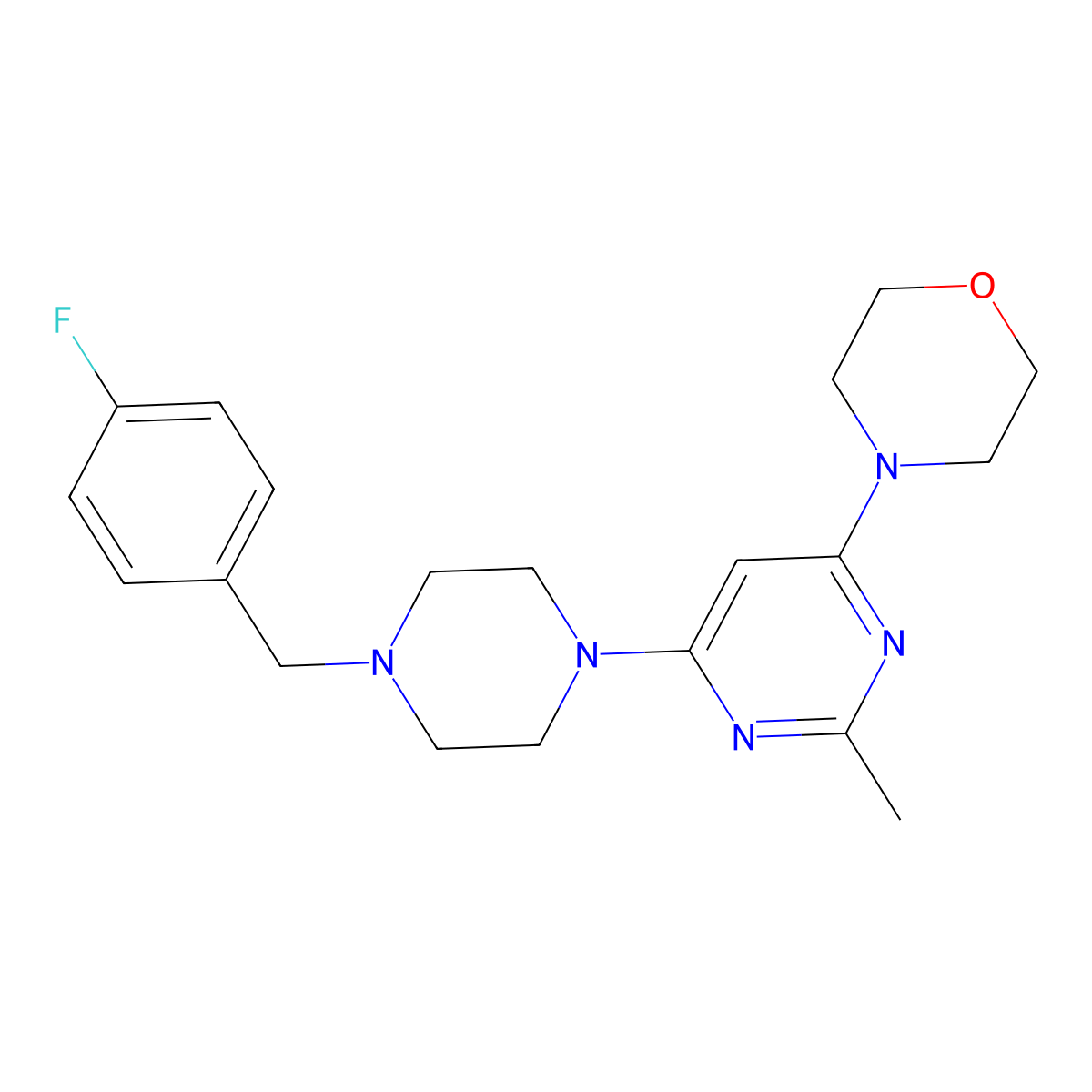 4-(6-{4-[(4-Fluorophenyl)methyl]piperazin-1-yl}-2-methylpyrimidin-4-yl)morpholine molecular structure, CAS 2415552-57-5