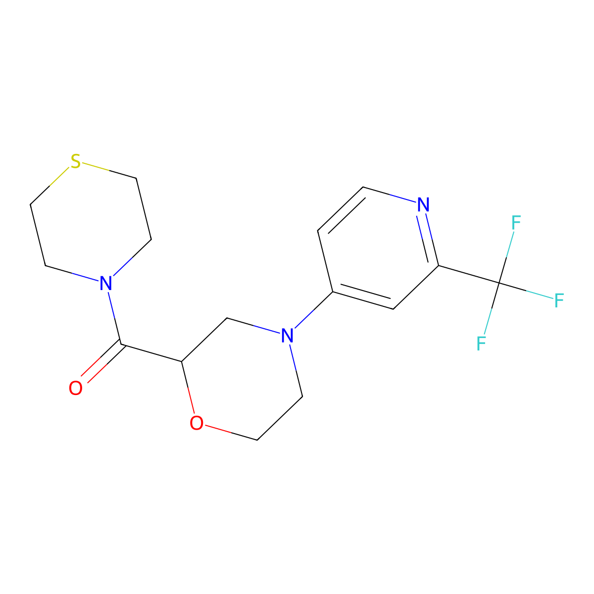 2-(Thiomorpholine-4-carbonyl)-4-[2-(trifluoromethyl)pyridin-4-yl]morpholine molecular structure, CAS 2415552-64-4