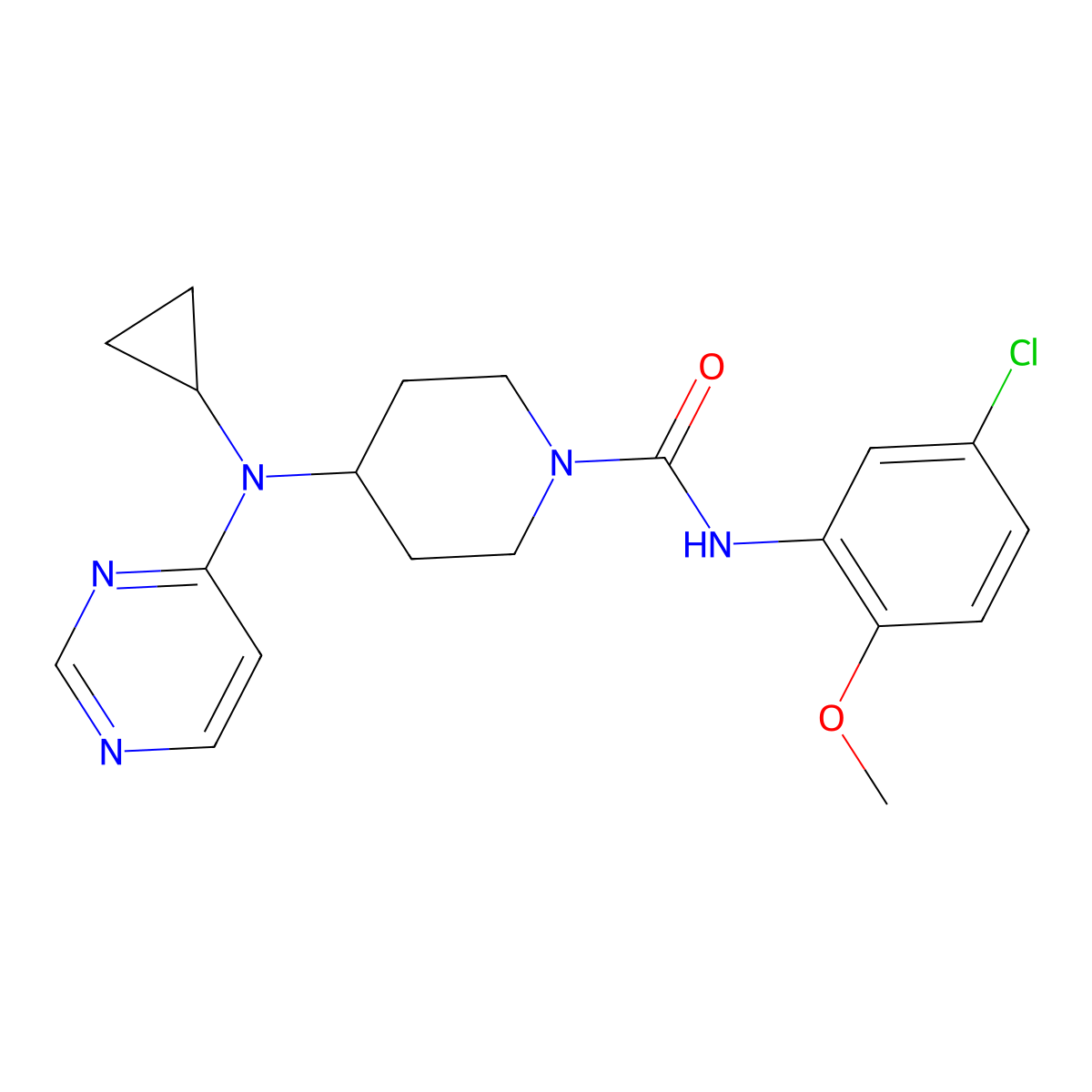 N-(5-Chloro-2-methoxyphenyl)-4-[cyclopropyl(pyrimidin-4-yl)amino]piperidine-1-carboxamide molecular structure, CAS 2415552-65-5