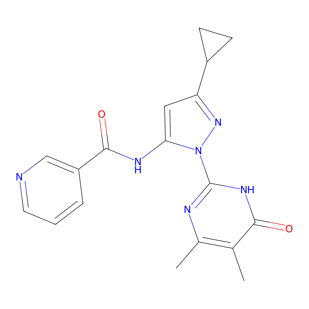 N-[3-cyclopropyl-1-(4,5-dimethyl-6-oxo-1,6-dihydropyrimidin-2-yl)-1H-pyrazol-5-yl]pyridine-3-carboxamide molecular structure, CAS 2415552-68-8