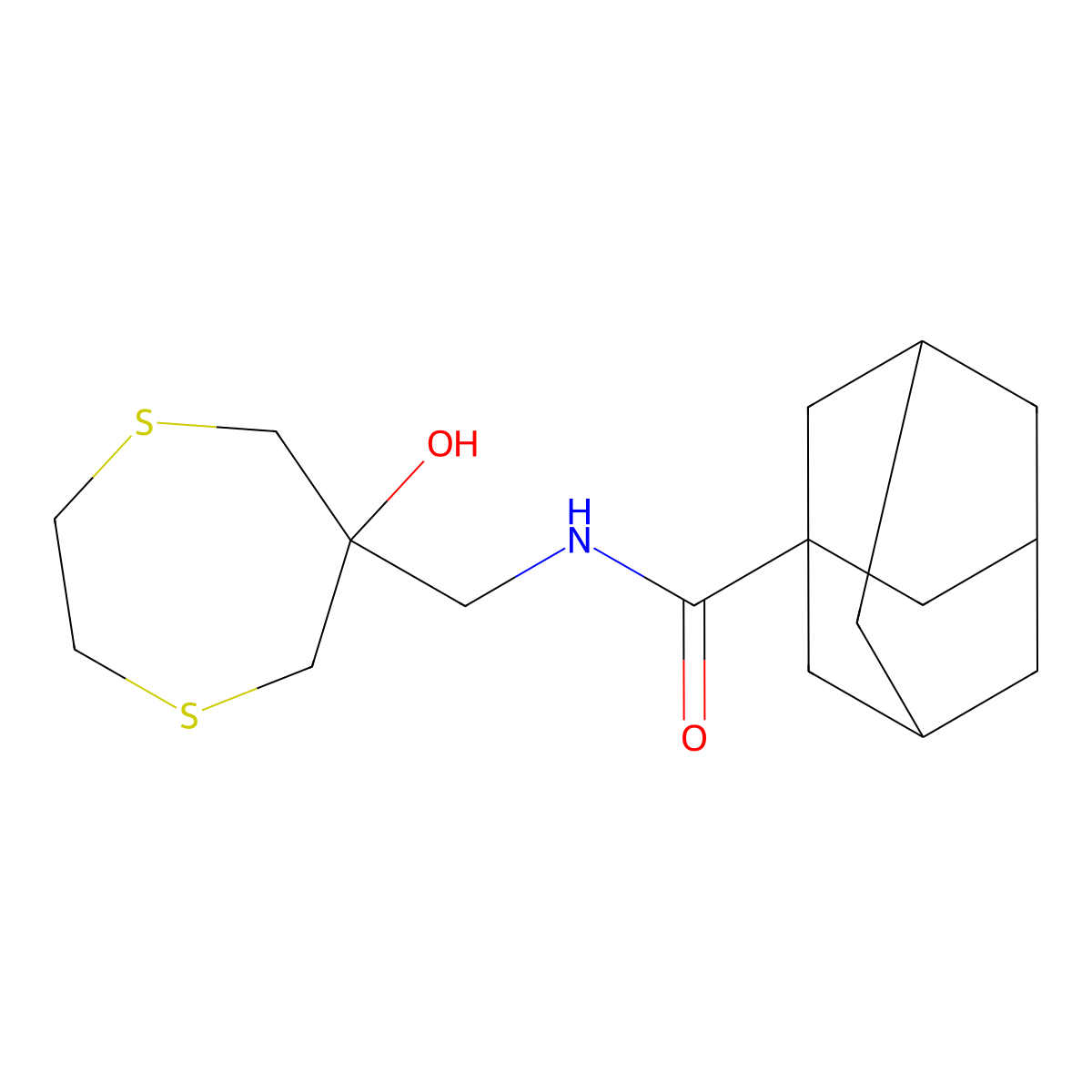 N-[(6-hydroxy-1,4-dithiepan-6-yl)methyl]adamantane-1-carboxamide molecular structure, CAS 2415552-73-5