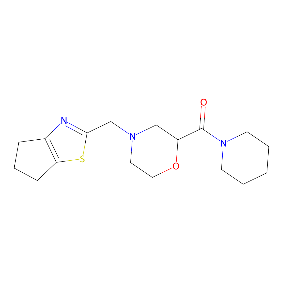 4-({4H,5H,6H-cyclopenta[d][1,3]thiazol-2-yl}methyl)-2-(piperidine-1-carbonyl)morpholine molecular structure, CAS 2415552-80-4