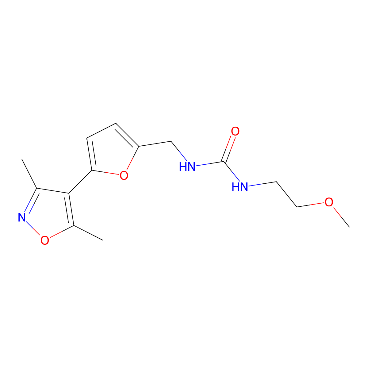 1-{[5-(3,5-Dimethyl-1,2-oxazol-4-yl)furan-2-yl]methyl}-3-(2-methoxyethyl)urea molecular structure, CAS 2415552-88-2