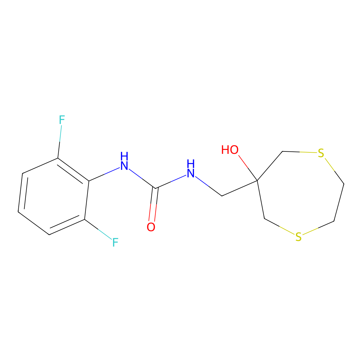 3-(2,6-Difluorophenyl)-1-[(6-hydroxy-1,4-dithiepan-6-yl)methyl]urea molecular structure, CAS 2415552-89-3