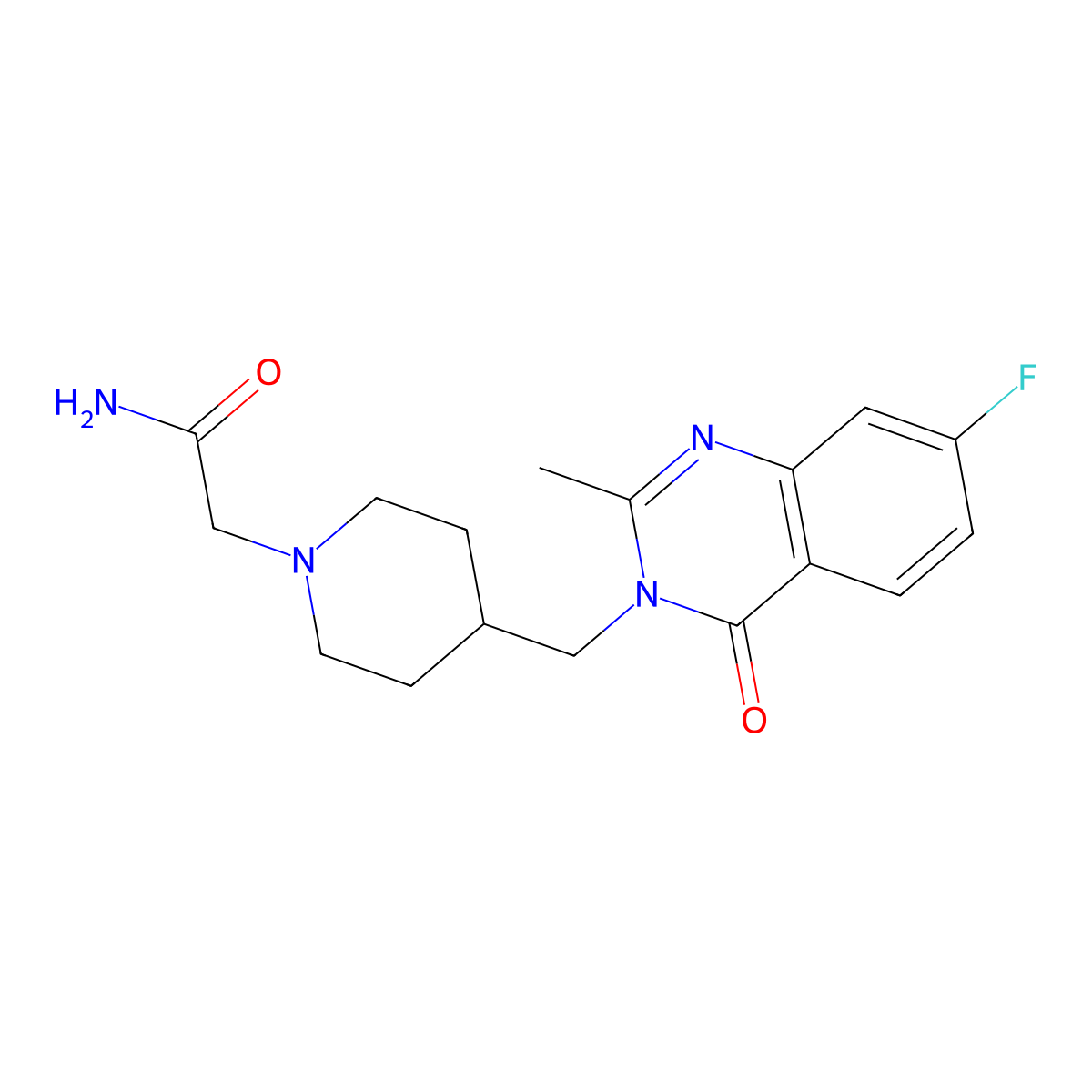 2-{4-[(7-Fluoro-2-methyl-4-oxo-3,4-dihydroquinazolin-3-yl)methyl]piperidin-1-yl}acetamide molecular structure, CAS 2415552-90-6