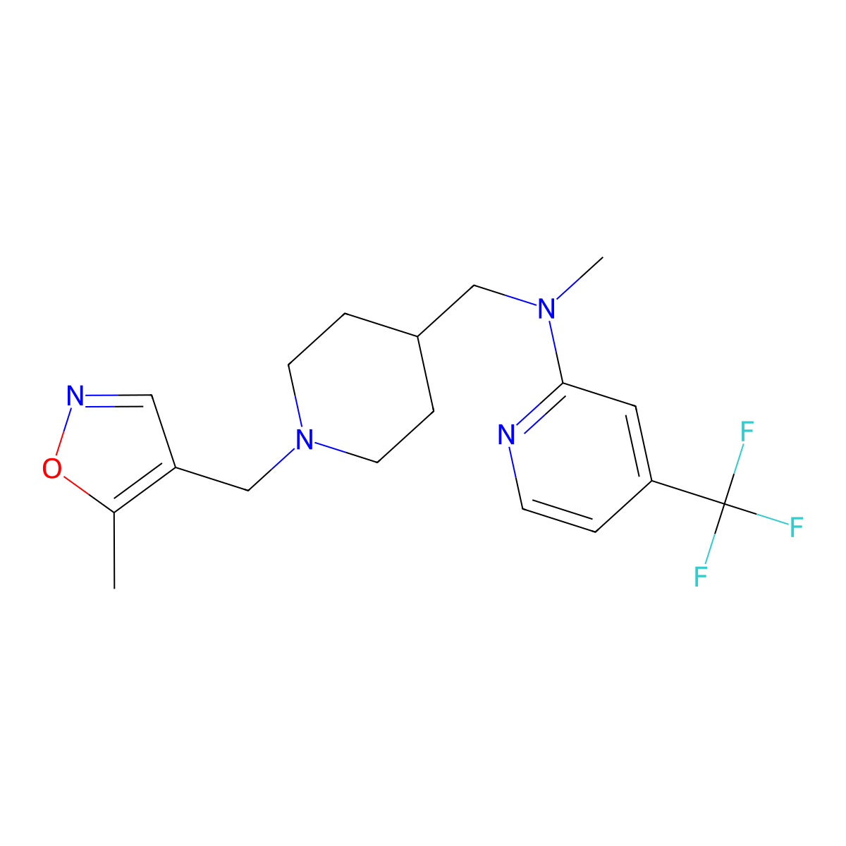 N-methyl-N-({1-[(5-methyl-1,2-oxazol-4-yl)methyl]piperidin-4-yl}methyl)-4-(trifluoromethyl)pyridin-2-amine molecular structure, CAS 2415552-96-2