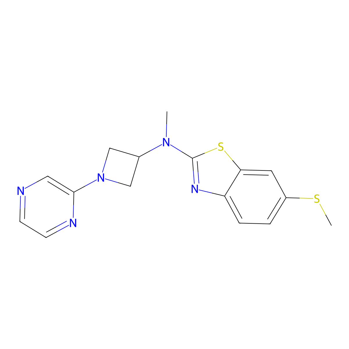 N-methyl-6-(methylsulfanyl)-N-[1-(pyrazin-2-yl)azetidin-3-yl]-1,3-benzothiazol-2-amine molecular structure, CAS 2415553-01-2