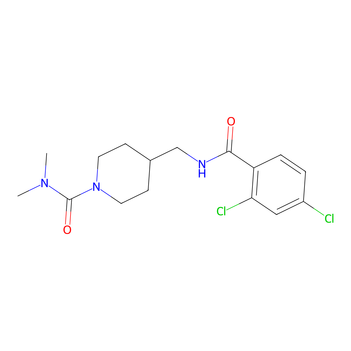4-{[(2,4-dichlorophenyl)formamido]methyl}-N,N-dimethylpiperidine-1-carboxamide molecular structure, CAS 2415553-04-5