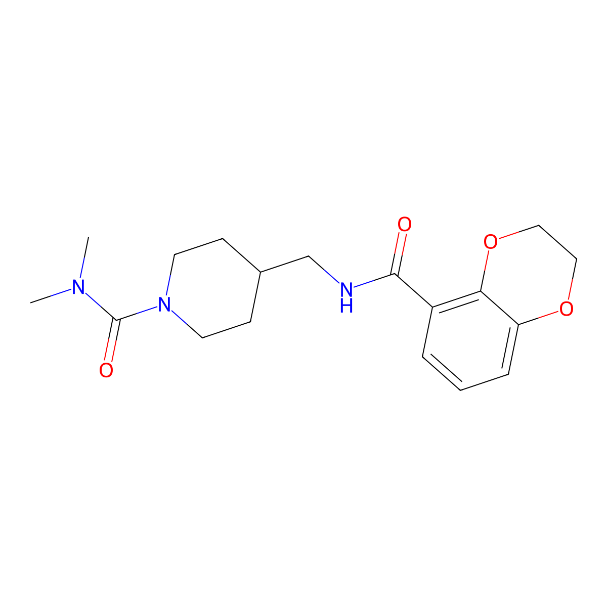4-{[(2,3-dihydro-1,4-benzodioxin-5-yl)formamido]methyl}-N,N-dimethylpiperidine-1-carboxamide molecular structure, CAS 2415553-10-3