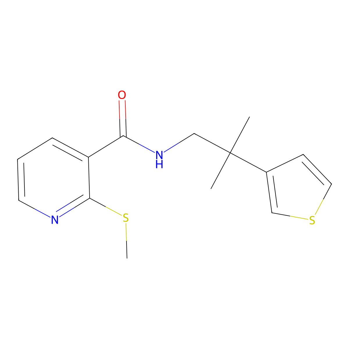 N-[2-methyl-2-(thiophen-3-yl)propyl]-2-(methylsulfanyl)pyridine-3-carboxamide molecular structure, CAS 2415553-12-5