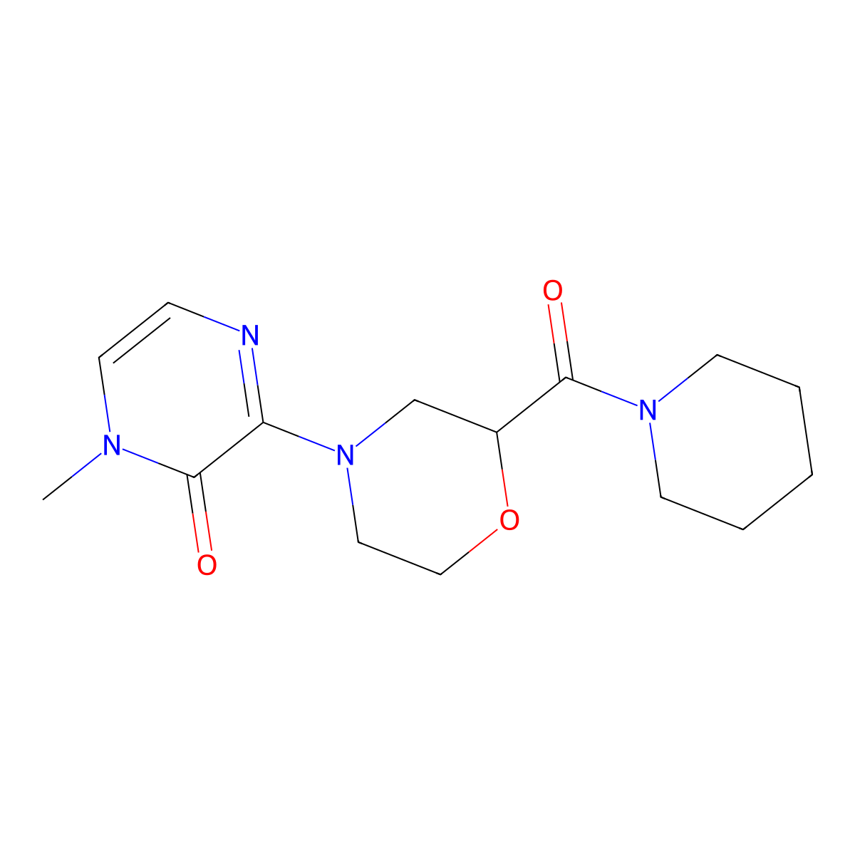 1-Methyl-3-[2-(piperidine-1-carbonyl)morpholin-4-yl]-1,2-dihydropyrazin-2-one molecular structure, CAS 2415553-14-7