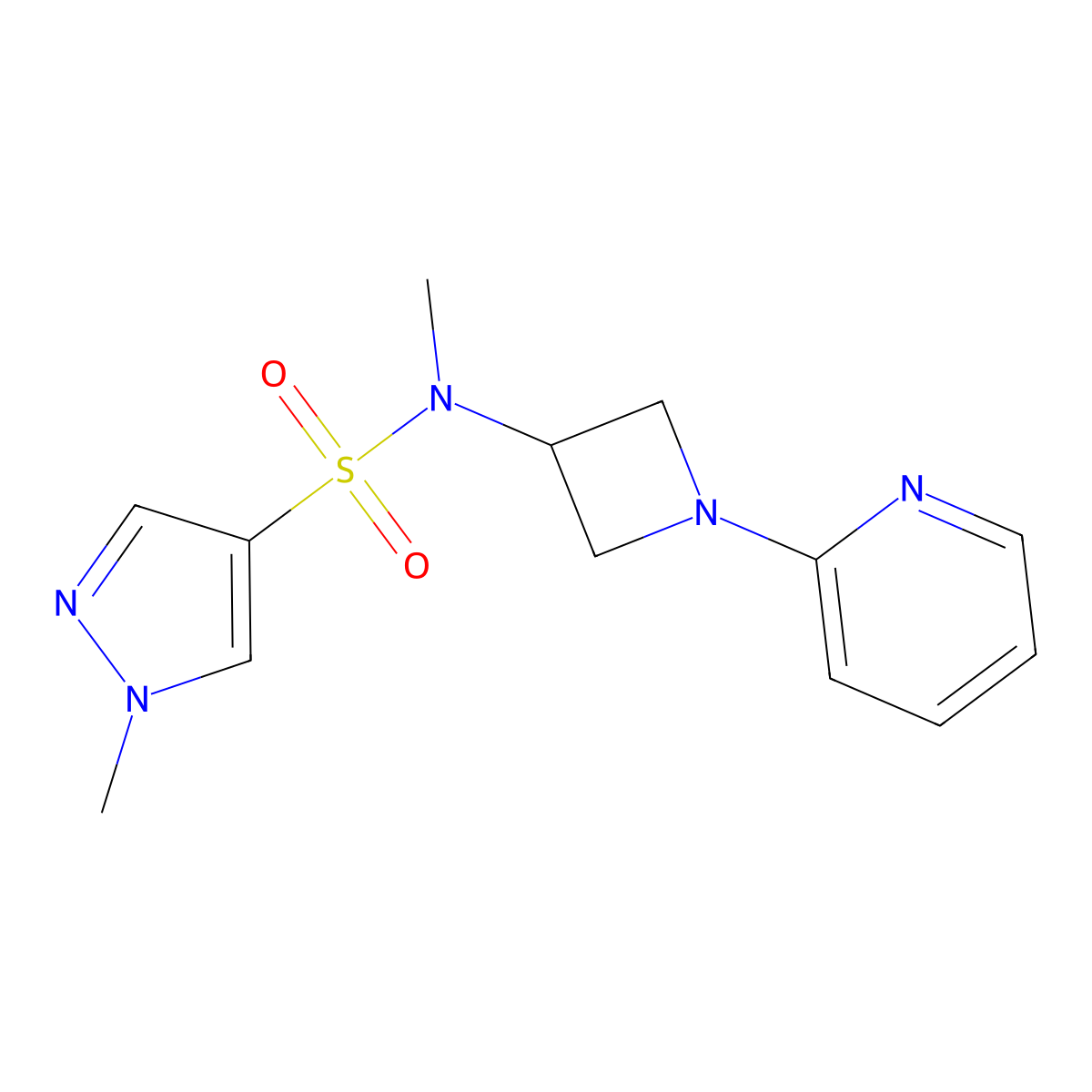 N,1-dimethyl-N-[1-(pyridin-2-yl)azetidin-3-yl]-1H-pyrazole-4-sulfonamide molecular structure, CAS 2415553-15-8