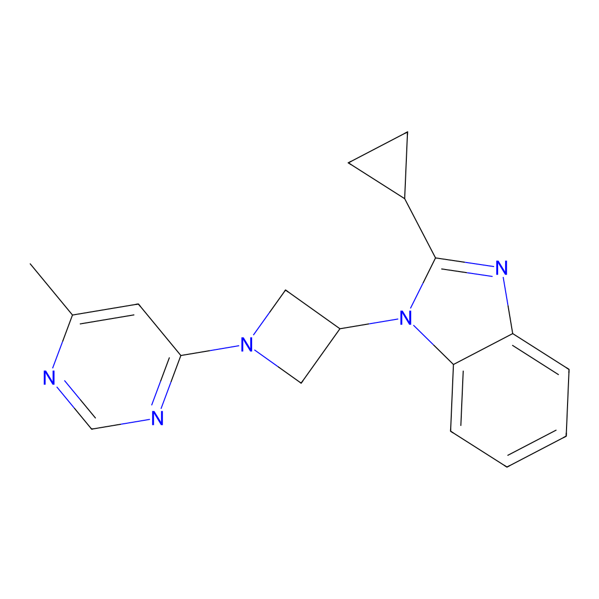 2-cyclopropyl-1-[1-(6-methylpyrimidin-4-yl)azetidin-3-yl]-1H-1,3-benzodiazole molecular structure, CAS 2415553-22-7