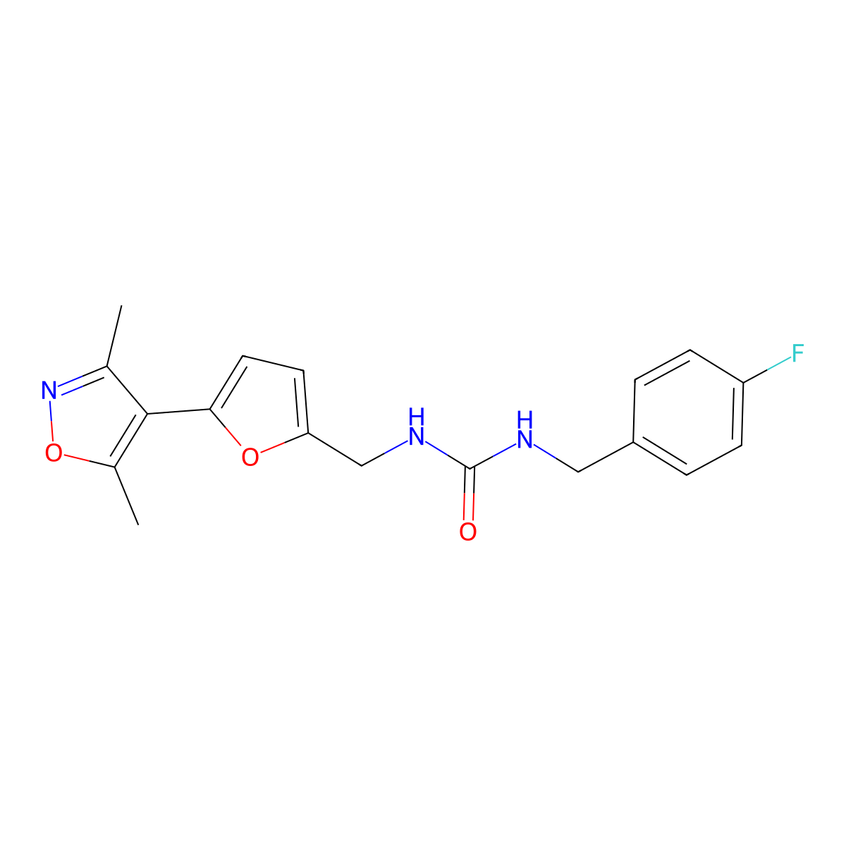 3-{[5-(3,5-Dimethyl-1,2-oxazol-4-yl)furan-2-yl]methyl}-1-[(4-fluorophenyl)methyl]urea molecular structure, CAS 2415553-33-0
