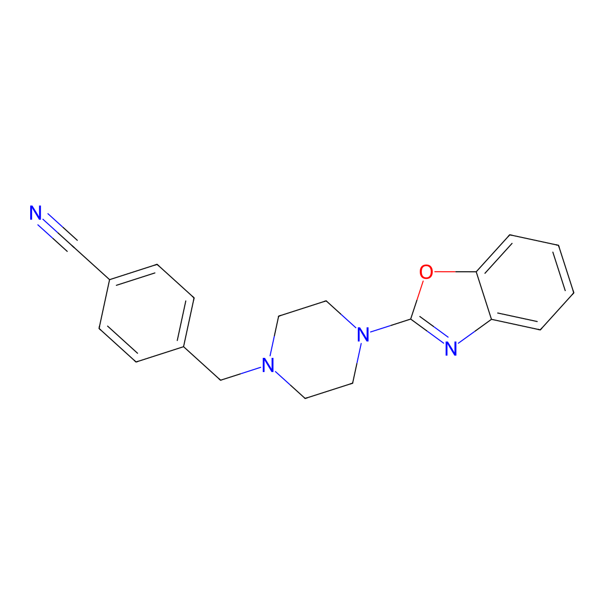 4-{[4-(1,3-Benzoxazol-2-yl)piperazin-1-yl]methyl}benzonitrile molecular structure, CAS 2415553-34-1