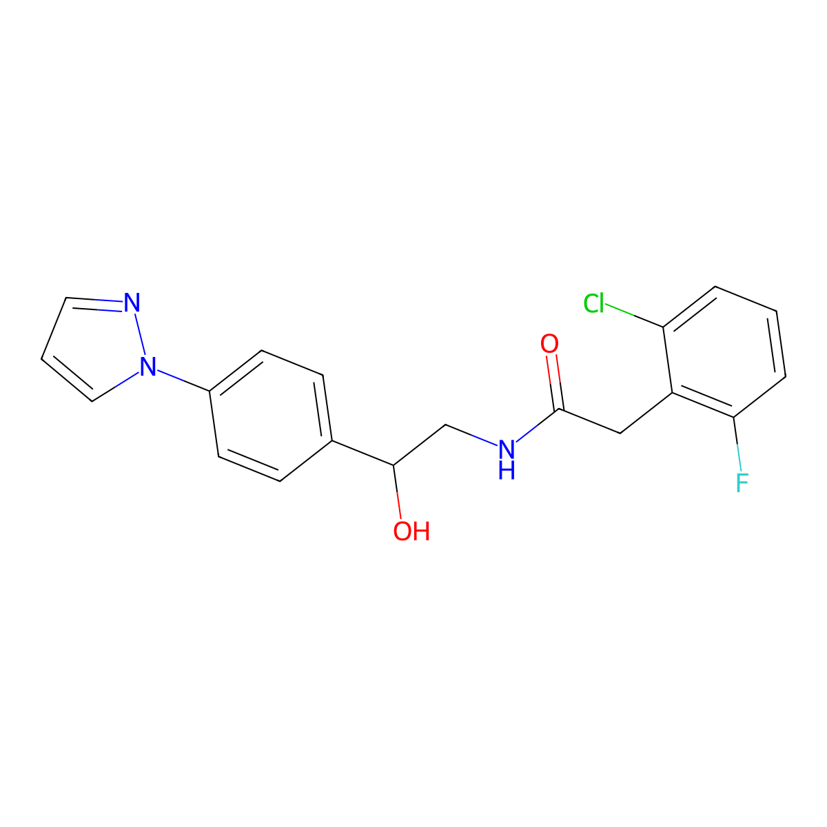 2-(2-chloro-6-fluorophenyl)-N-{2-hydroxy-2-[4-(1H-pyrazol-1-yl)phenyl]ethyl}acetamide molecular structure, CAS 2415553-38-5