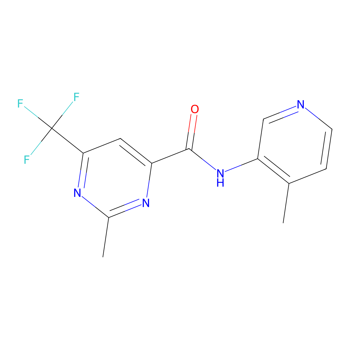 2-Methyl-N-(4-methylpyridin-3-yl)-6-(trifluoromethyl)pyrimidine-4-carboxamide molecular structure, CAS 2415553-39-6