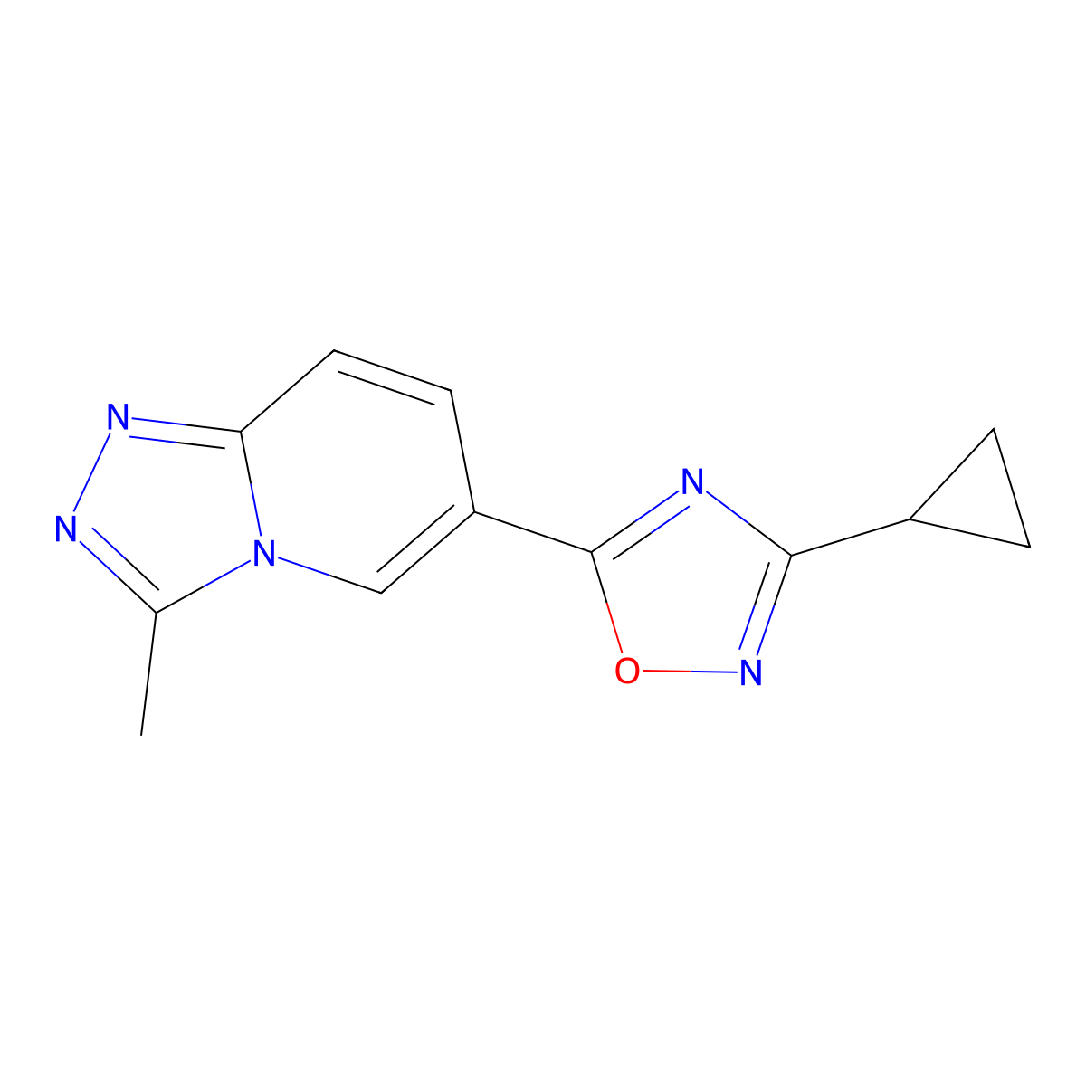 3-Cyclopropyl-5-{3-methyl-[1,2,4]triazolo[4,3-a]pyridin-6-yl}-1,2,4-oxadiazole molecular structure, CAS 2415553-41-0