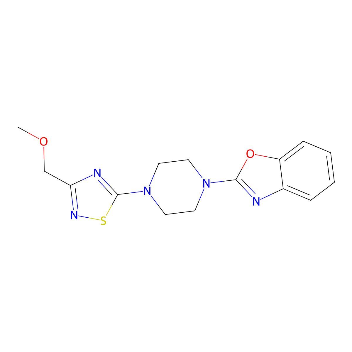 2-[4-[3-(Methoxymethyl)-1,2,4-thiadiazol-5-yl]piperazin-1-yl]-1,3-benzoxazole molecular structure, CAS 2415553-47-6