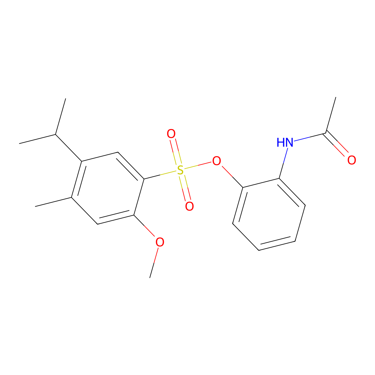 2-Acetamidophenyl 2-methoxy-4-methyl-5-(propan-2-yl)benzene-1-sulfonate molecular structure, CAS 2415553-53-4
