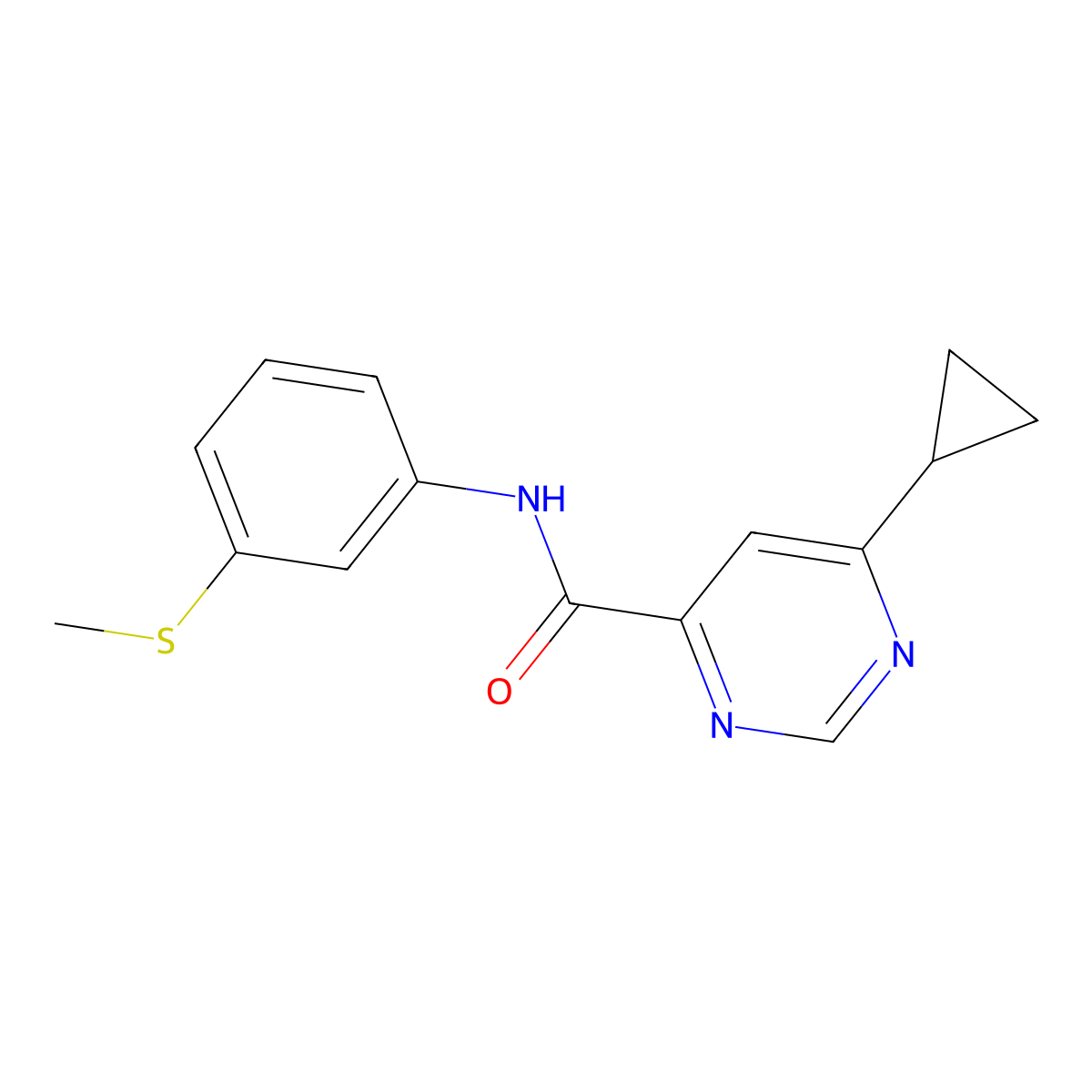 6-cyclopropyl-N-[3-(methylsulfanyl)phenyl]pyrimidine-4-carboxamide molecular structure, CAS 2415553-54-5