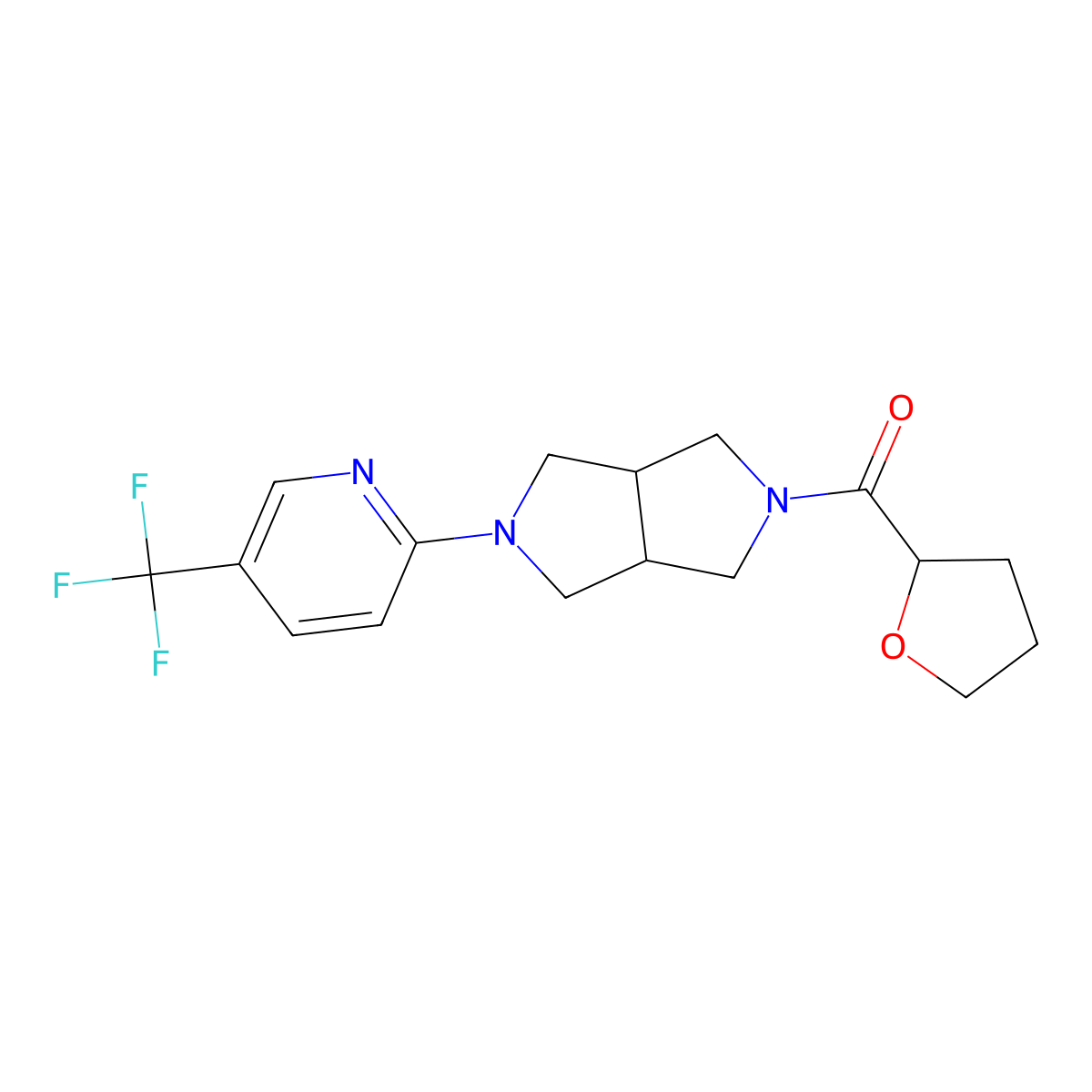 2-[5-(Oxolane-2-carbonyl)-octahydropyrrolo[3,4-c]pyrrol-2-yl]-5-(trifluoromethyl)pyridine molecular structure, CAS 2415553-55-6