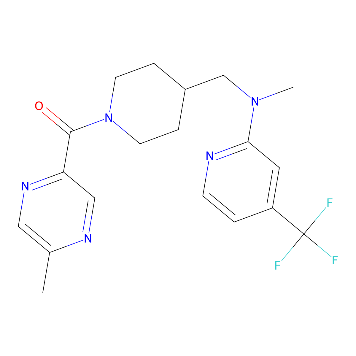 N-methyl-N-{[1-(5-methylpyrazine-2-carbonyl)piperidin-4-yl]methyl}-4-(trifluoromethyl)pyridin-2-amine molecular structure, CAS 2415553-64-7