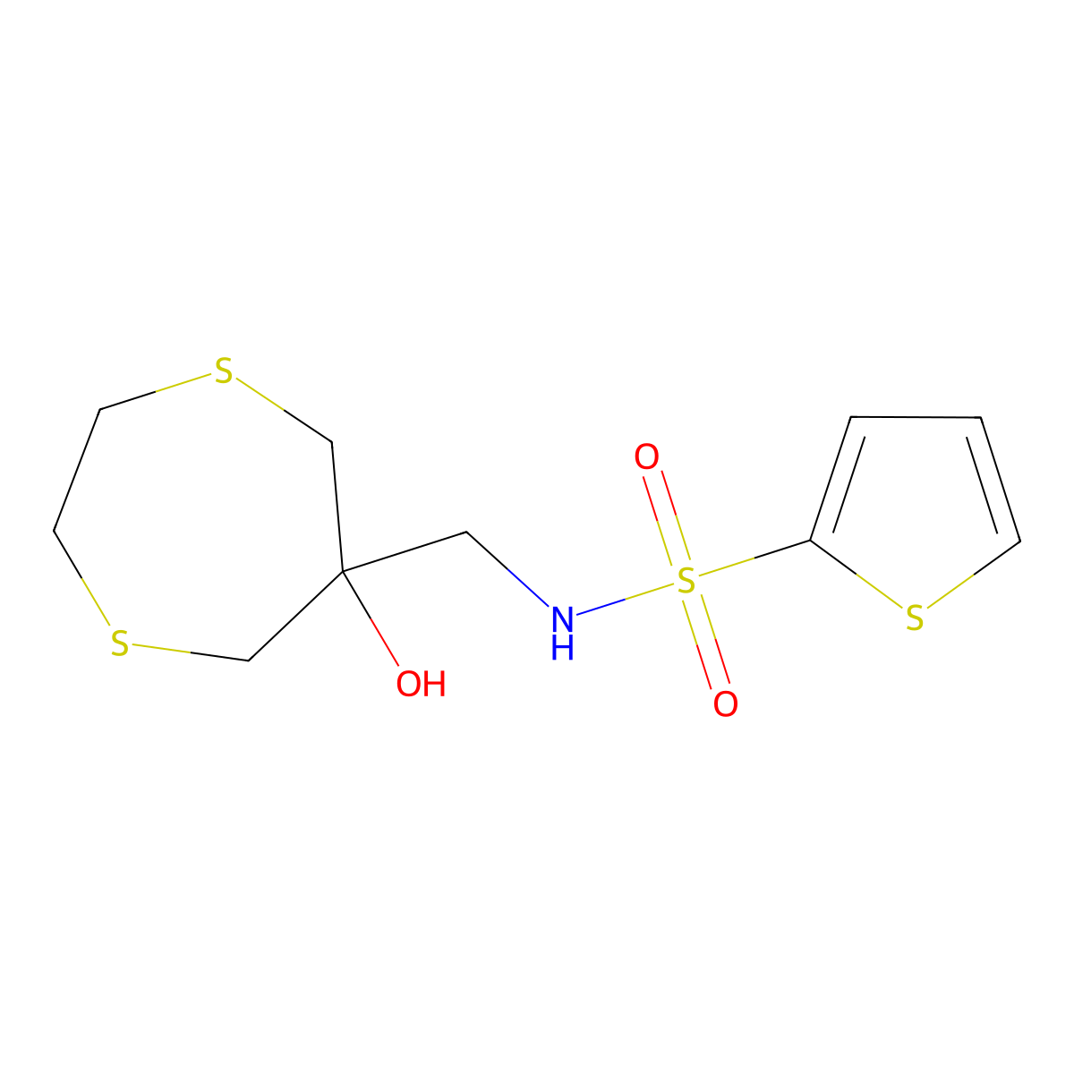 N-[(6-Hydroxy-1,4-dithiepan-6-yl)methyl]thiophene-2-sulfonamide molecular structure, CAS 2415553-65-8