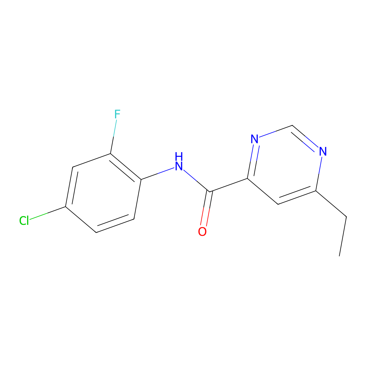 N-(4-chloro-2-fluorophenyl)-6-ethylpyrimidine-4-carboxamide molecular structure, CAS 2415553-66-9