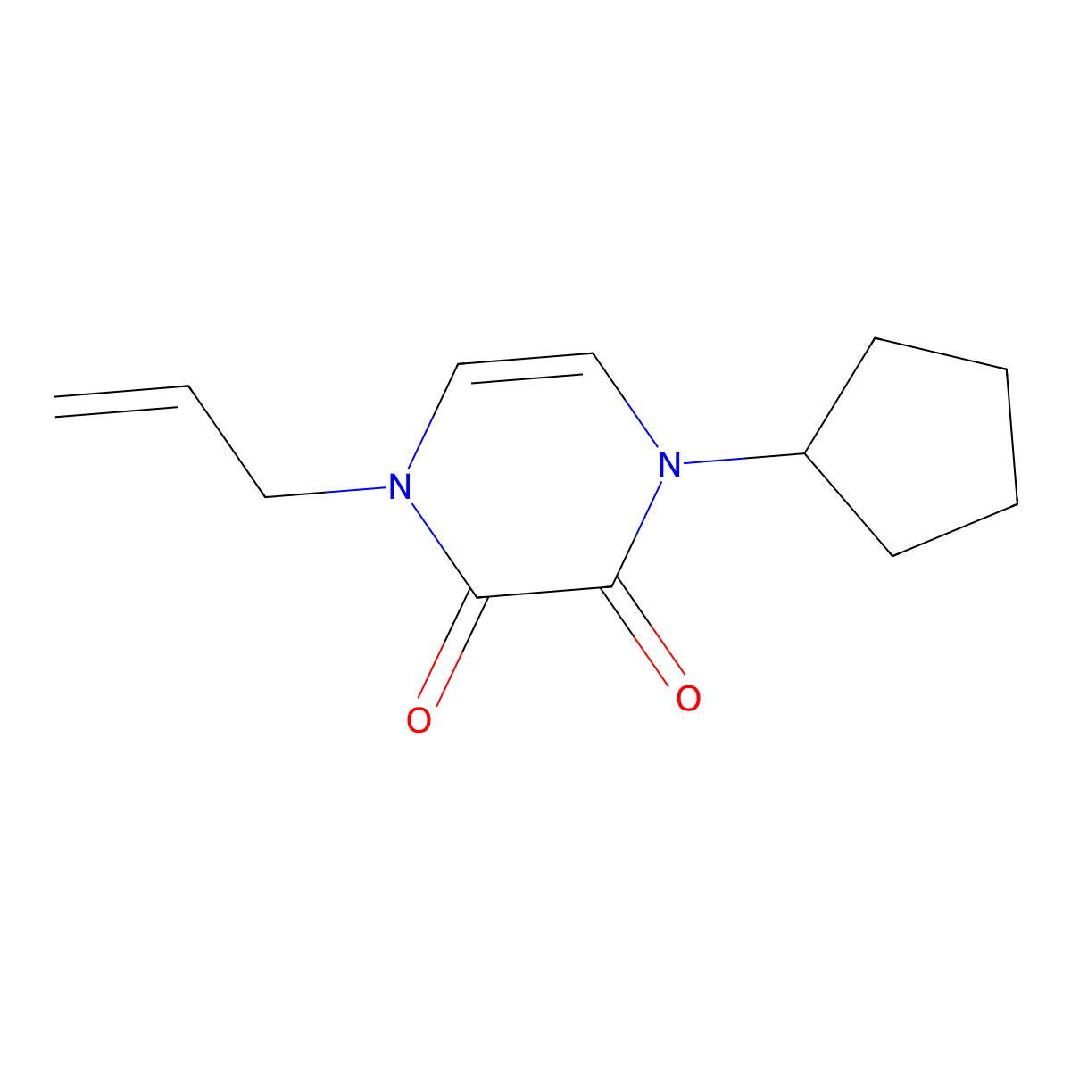 1-Cyclopentyl-4-(prop-2-en-1-yl)-1,2,3,4-tetrahydropyrazine-2,3-dione molecular structure, CAS 2415553-74-9