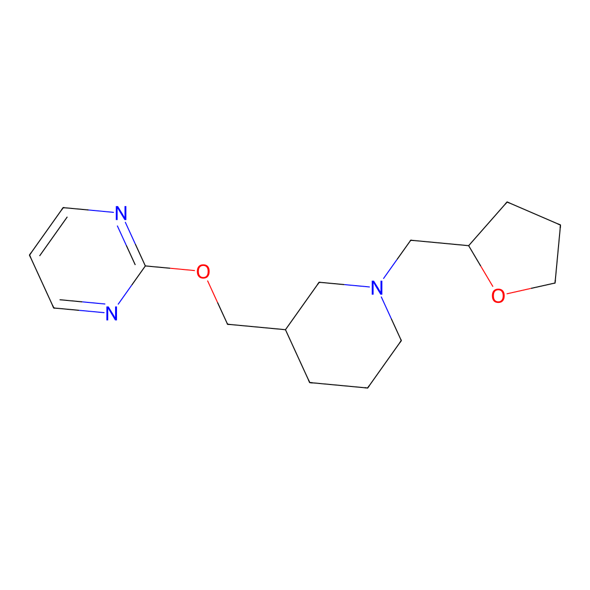 2-({1-[(Oxolan-2-yl)methyl]piperidin-3-yl}methoxy)pyrimidine molecular structure, CAS 2415553-79-4