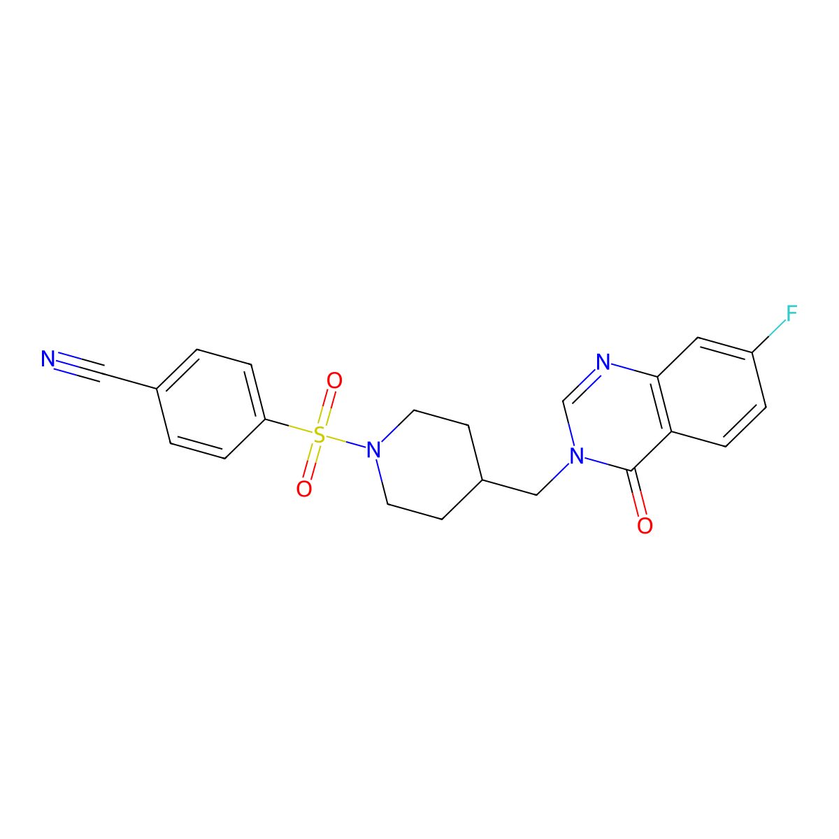 4-({4-[(7-Fluoro-4-oxo-3,4-dihydroquinazolin-3-yl)methyl]piperidin-1-yl}sulfonyl)benzonitrile molecular structure, CAS 2415553-80-7