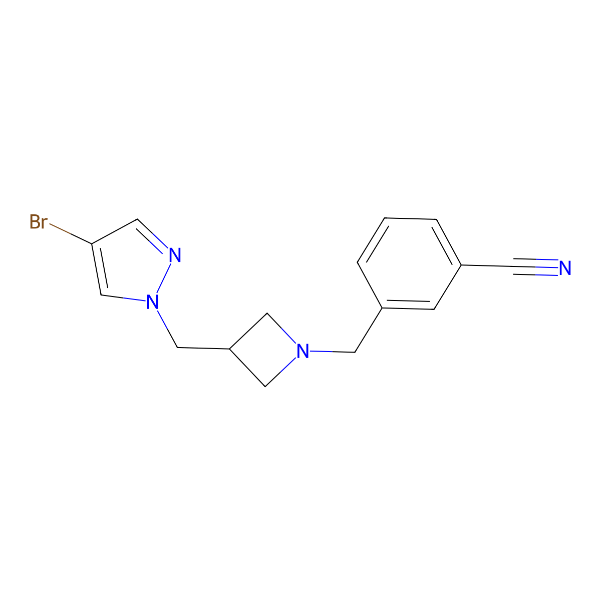 3-({3-[(4-bromo-1H-pyrazol-1-yl)methyl]azetidin-1-yl}methyl)benzonitrile molecular structure, CAS 2415553-84-1