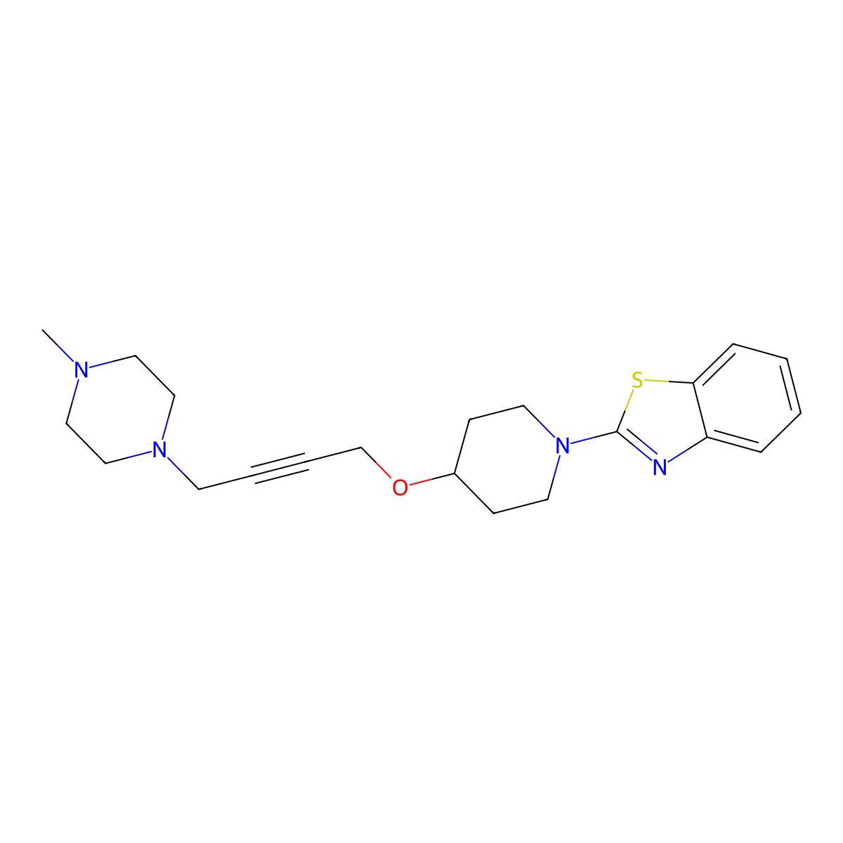 2-(4-{[4-(4-Methylpiperazin-1-yl)but-2-yn-1-yl]oxy}piperidin-1-yl)-1,3-benzothiazole molecular structure, CAS 2415553-86-3