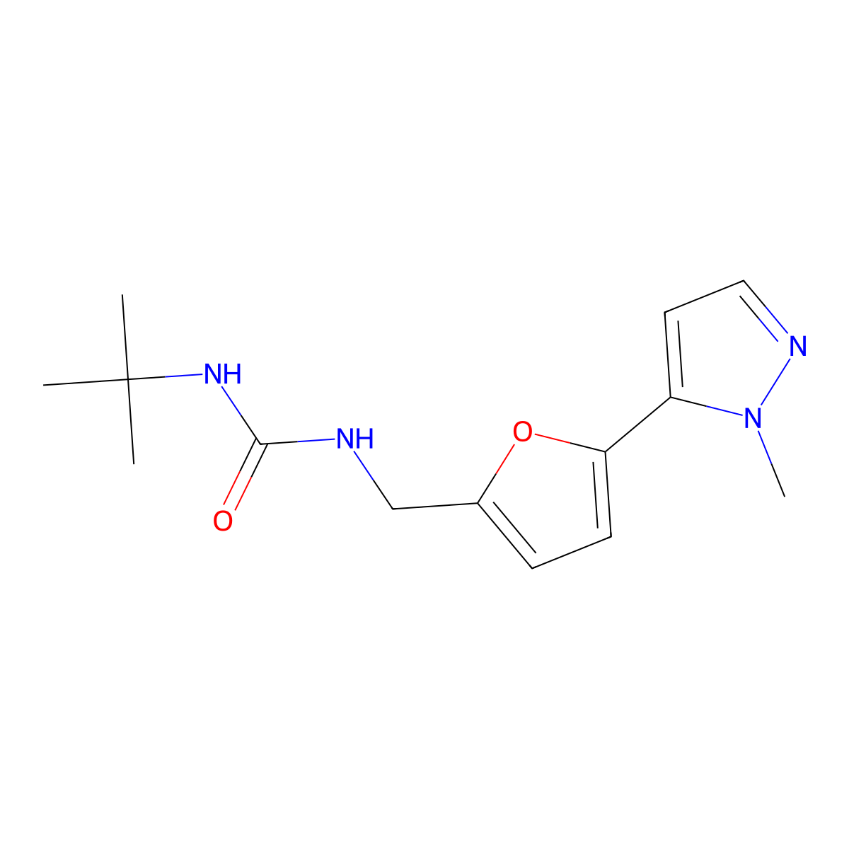 3-tert-butyl-1-{[5-(1-methyl-1H-pyrazol-5-yl)furan-2-yl]methyl}urea molecular structure, CAS 2415553-88-5