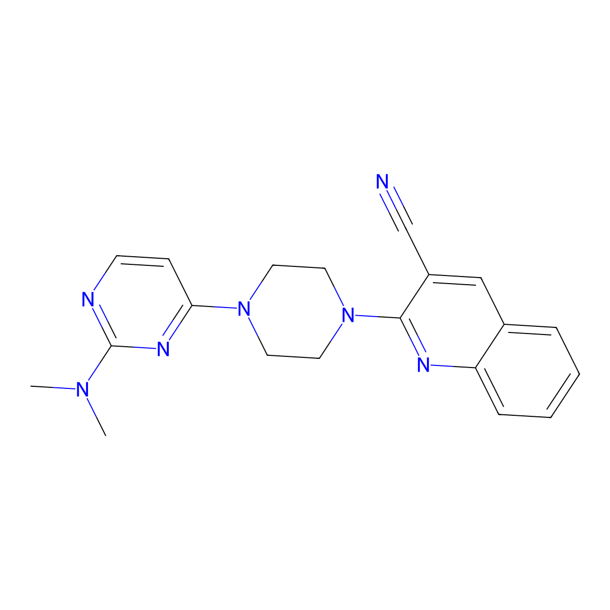2-{4-[2-(Dimethylamino)pyrimidin-4-yl]piperazin-1-yl}quinoline-3-carbonitrile molecular structure, CAS 2415553-93-2