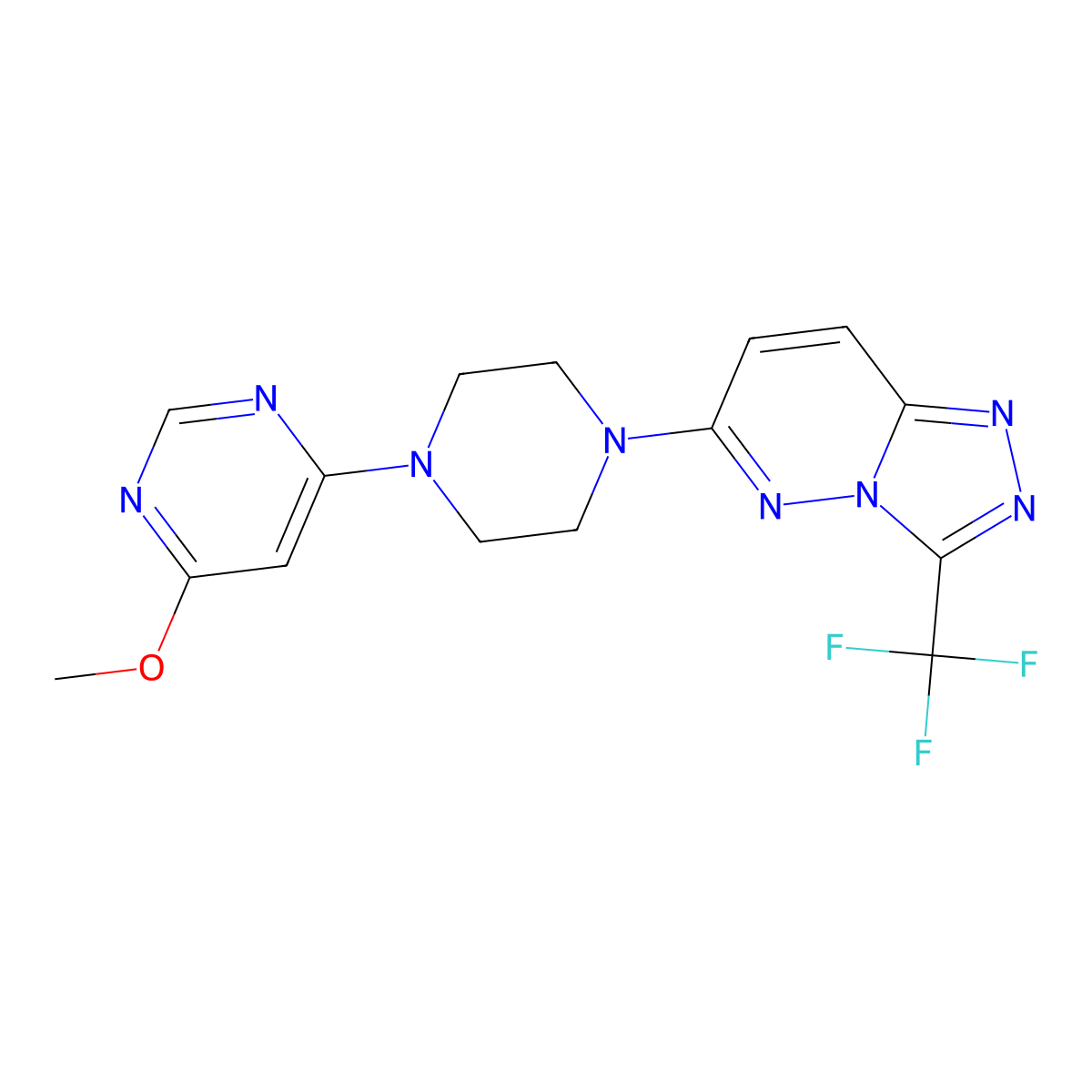 4-Methoxy-6-{4-[3-(trifluoromethyl)-[1,2,4]triazolo[4,3-b]pyridazin-6-yl]piperazin-1-yl}pyrimidine molecular structure, CAS 2415553-97-6