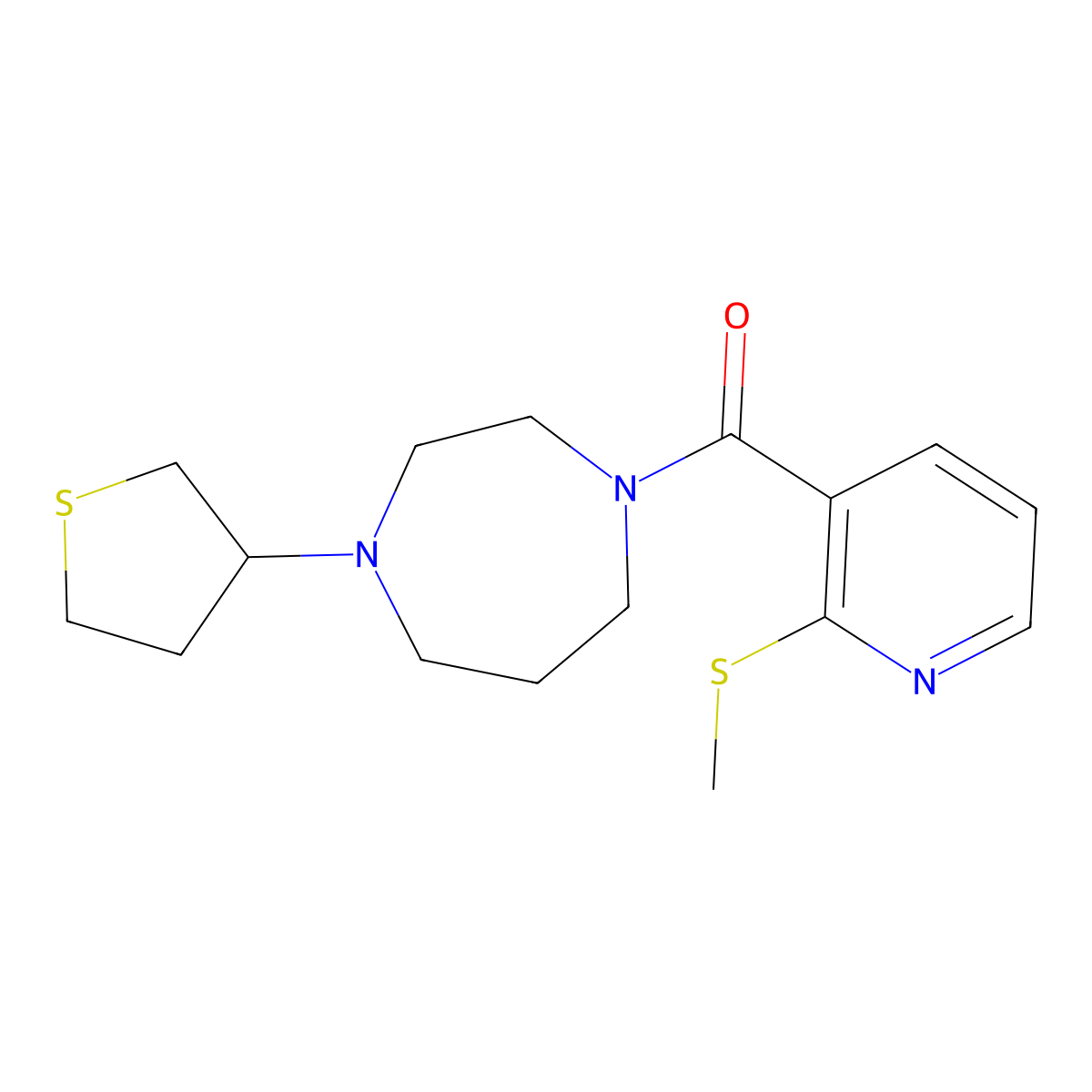 1-[2-(Methylsulfanyl)pyridine-3-carbonyl]-4-(thiolan-3-yl)-1,4-diazepane molecular structure, CAS 2415553-98-7