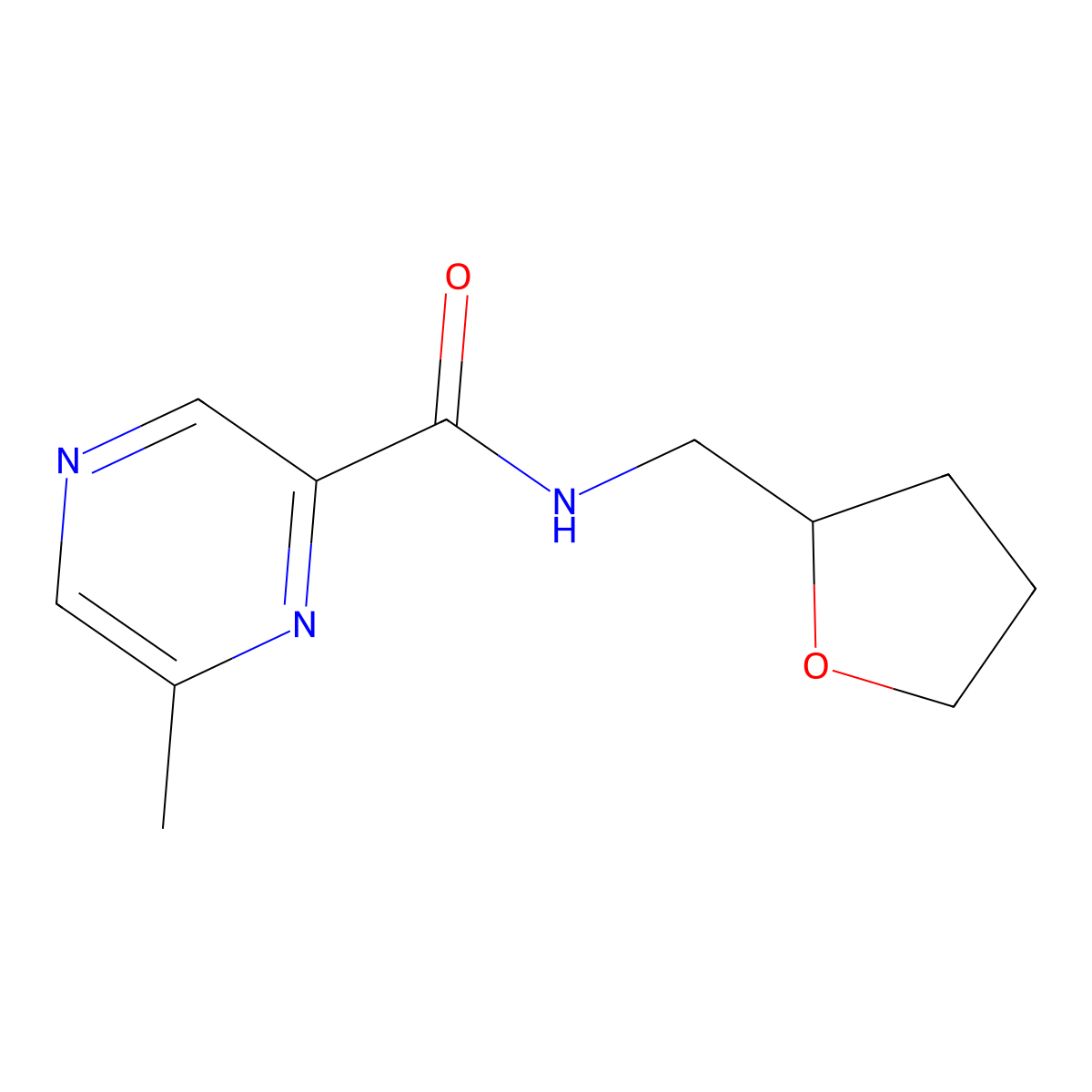 6-methyl-N-[(oxolan-2-yl)methyl]pyrazine-2-carboxamide molecular structure, CAS 2415554-00-4