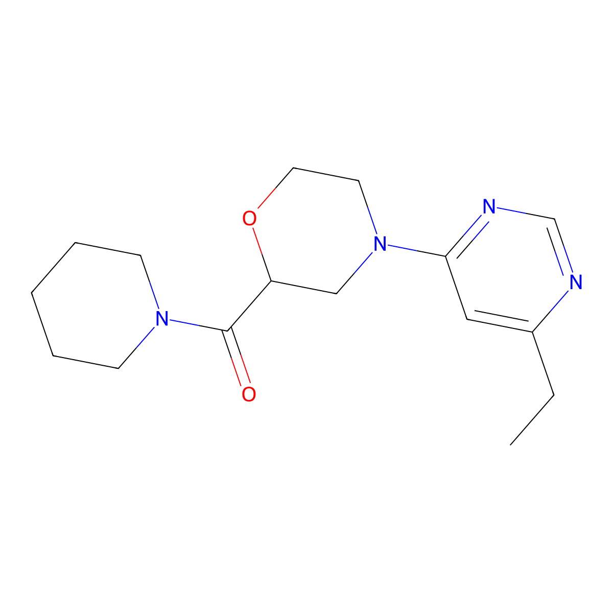 4-(6-Ethylpyrimidin-4-yl)-2-(piperidine-1-carbonyl)morpholine molecular structure, CAS 2415554-02-6