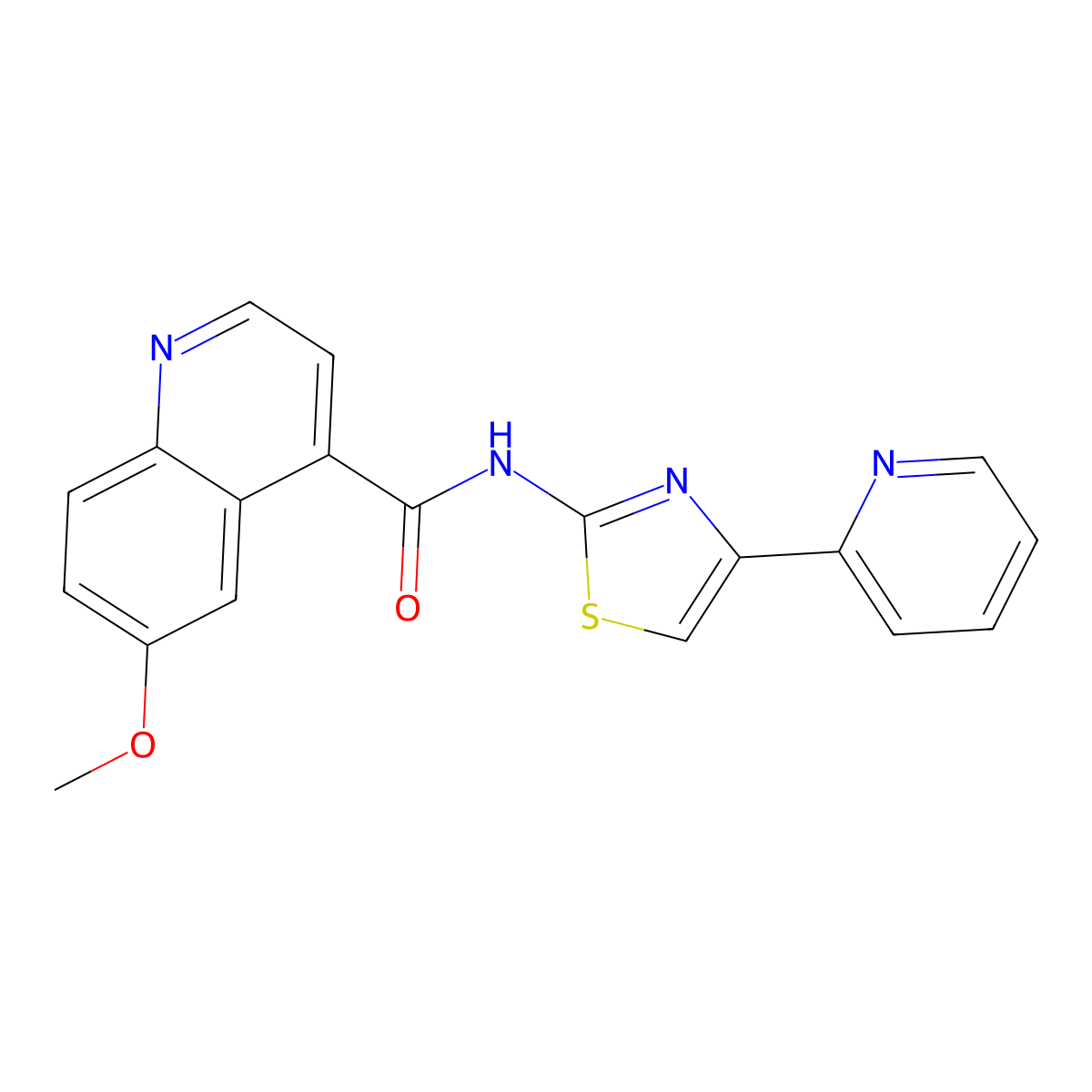 6-methoxy-N-[4-(pyridin-2-yl)-1,3-thiazol-2-yl]quinoline-4-carboxamide molecular structure, CAS 2415554-03-7