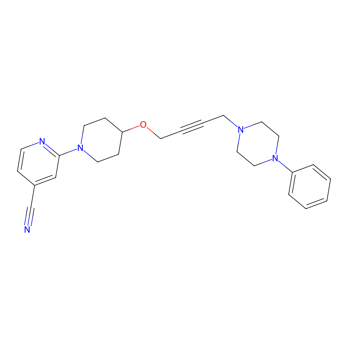 2-(4-{[4-(4-Phenylpiperazin-1-yl)but-2-yn-1-yl]oxy}piperidin-1-yl)pyridine-4-carbonitrile molecular structure, CAS 2415554-05-9