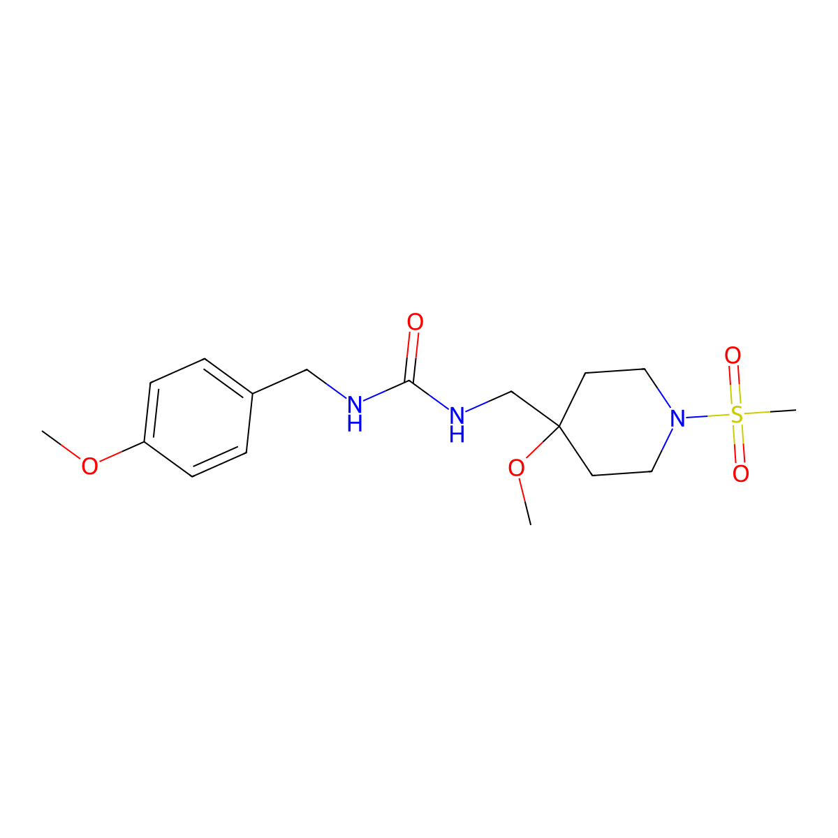 3-[(1-Methanesulfonyl-4-methoxypiperidin-4-yl)methyl]-1-[(4-methoxyphenyl)methyl]urea molecular structure, CAS 2415554-07-1