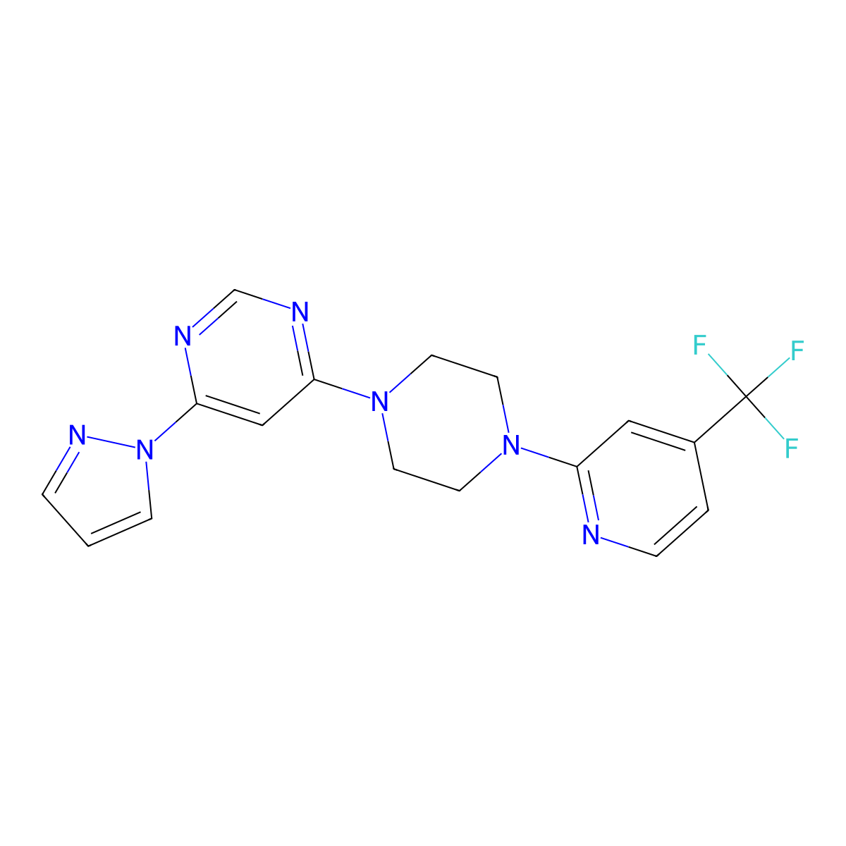 4-(1H-pyrazol-1-yl)-6-{4-[4-(trifluoromethyl)pyridin-2-yl]piperazin-1-yl}pyrimidine molecular structure, CAS 2415554-08-2
