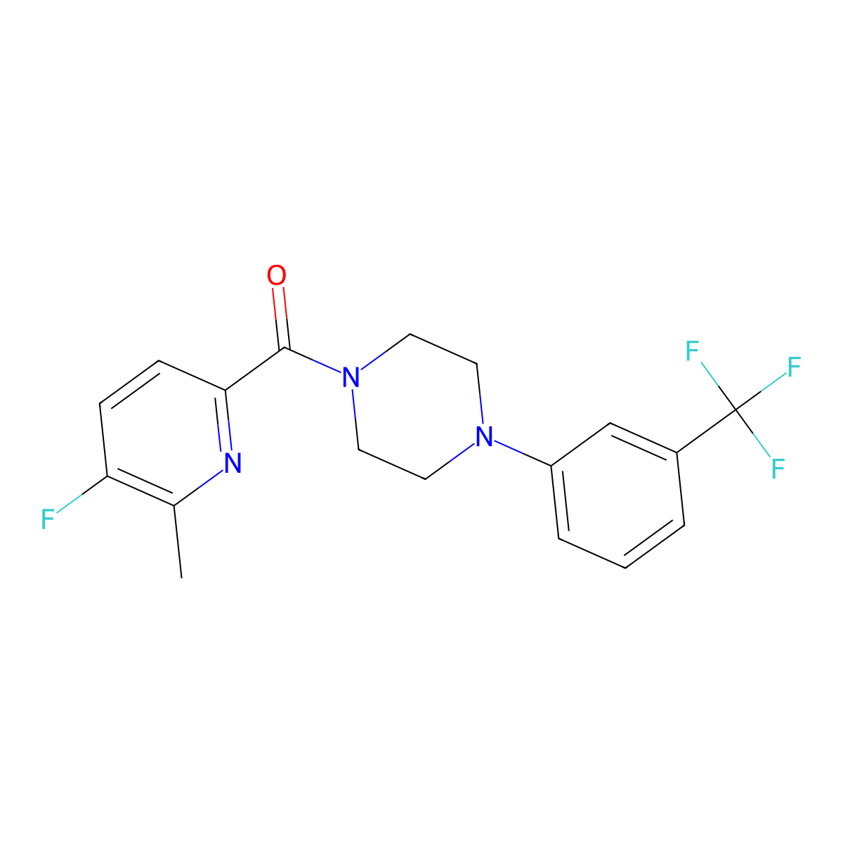 1-(5-Fluoro-6-methylpyridine-2-carbonyl)-4-[3-(trifluoromethyl)phenyl]piperazine molecular structure, CAS 2415554-09-3